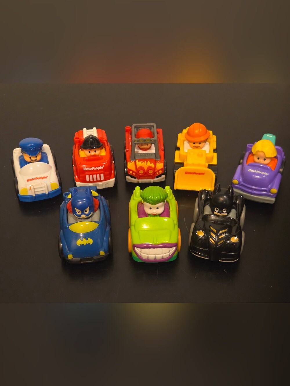 Little People Wheelie Cars - Batman Batgirl Joker Police Firetruck Racecar
